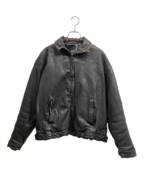 BEAMS（ビームス）BEAMS (ビームス) ユーズド加工 レザー ジップブルゾン ブラック サイズ:Lの古着・服飾アイテム