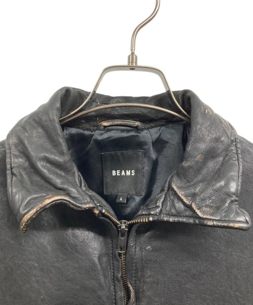BEAMS（ビームス）BEAMS (ビームス) ユーズド加工 レザー ジップブルゾン ブラック サイズ:Lの古着・服飾アイテム