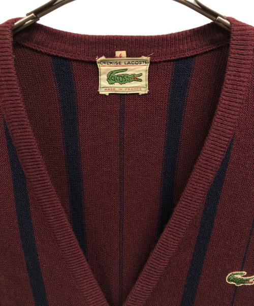 CHEMISE LACOSTE（シュミーズ ラコステ）CHEMISE LACOSTE (シュミーズ ラコステ) アクリルカーディガン/LACOSTEカーディガン/CHEMISE LACOSTE ワインレッド サイズ:4の古着・服飾アイテム