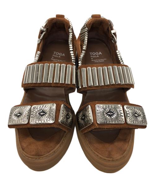 TOGA PULLA（トーガ プルラ）TOGA PULLA (トーガ プルラ) BEAUTY&YOUTH (ビューティーアンドユース) メタルレザースニーカー ブラウン サイズ:39の古着・服飾アイテム