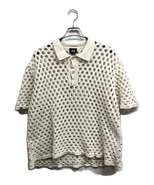 stussy（ステューシー）stussy (ステューシー) Big Mesh Polo Sweater ホワイト サイズ:XLの古着・服飾アイテム