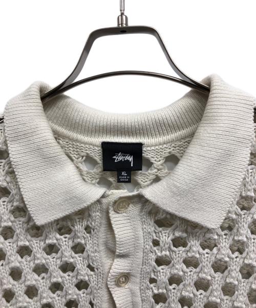 stussy（ステューシー）stussy (ステューシー) Big Mesh Polo Sweater ホワイト サイズ:XLの古着・服飾アイテム