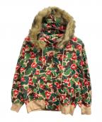 MOBBモブ）の古着「HEART DRIP CAMO FUR ZIP HOODIE/MoBBパーカー」｜カーキ