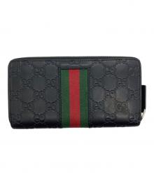 GUCCI（グッチ）の古着「グッチシマ ニューウェブ ラウンドジップ長財布」｜ブラック