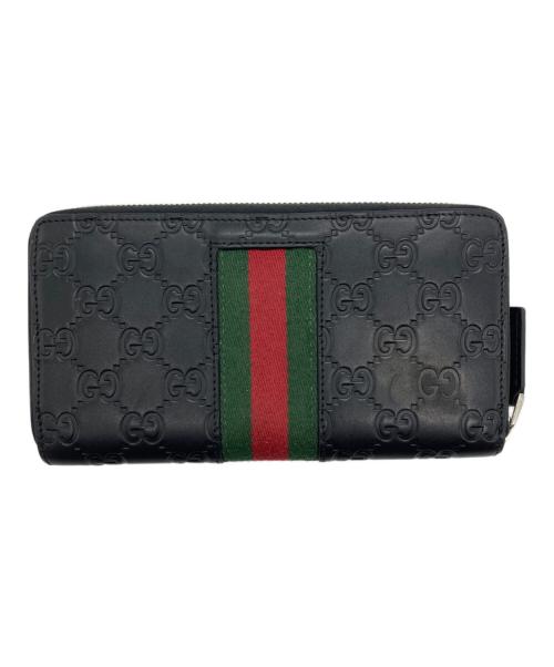 GUCCI（グッチ）GUCCI (グッチ) グッチシマ ニューウェブ ラウンドジップ長財布 ブラックの古着・服飾アイテム