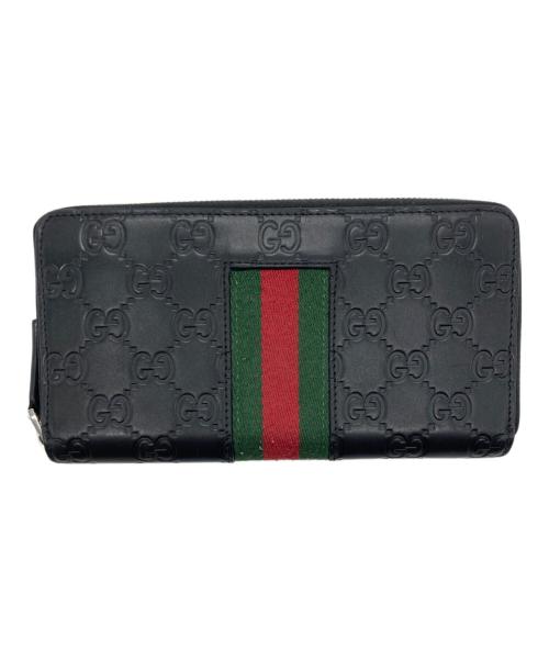 GUCCI（グッチ）GUCCI (グッチ) グッチシマ ニューウェブ ラウンドジップ長財布 ブラックの古着・服飾アイテム