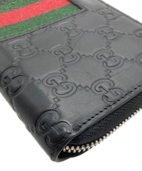 GUCCI（グッチ）GUCCI (グッチ) グッチシマ ニューウェブ ラウンドジップ長財布 ブラックの古着・服飾アイテム