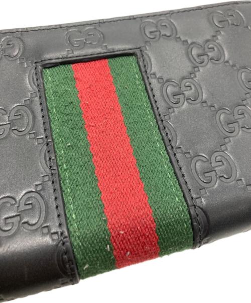 GUCCI（グッチ）GUCCI (グッチ) グッチシマ ニューウェブ ラウンドジップ長財布 ブラックの古着・服飾アイテム