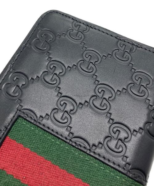 GUCCI（グッチ）GUCCI (グッチ) グッチシマ ニューウェブ ラウンドジップ長財布 ブラックの古着・服飾アイテム