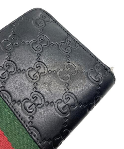 GUCCI（グッチ）GUCCI (グッチ) グッチシマ ニューウェブ ラウンドジップ長財布 ブラックの古着・服飾アイテム