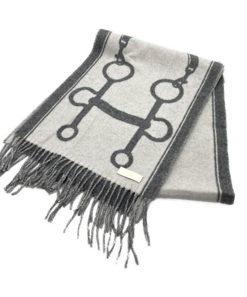 HERMES（エルメス）HERMES (エルメス) カザック ビットデザインカシミヤマフラー グレー 未使用品の古着・服飾アイテム