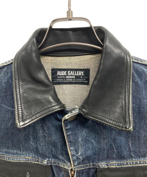 RUDE GALLERY（ルードギャラリー）RUDE GALLERY (ルードギャラリー) 襟レザーデニムジャケット インディゴ サイズ:3の古着・服飾アイテム