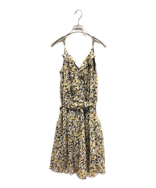 Karl Lagerfeld（カール ラガーフェルド）KARL LAGERFELD (カール ラガーフェルド) SLEEVELESS RUFFLE PRINTED DRES/KARL LAGERFELDワンピース イエロー サイズ:10の古着・服飾アイテム