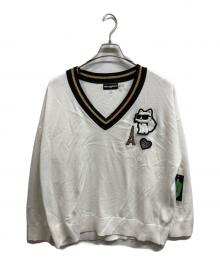 Karl Lagerfeld（カール ラガーフェルド）の古着「VARSITY SWEATER WITH PATCHES/KARL LAGERFELDニット」｜ホワイト