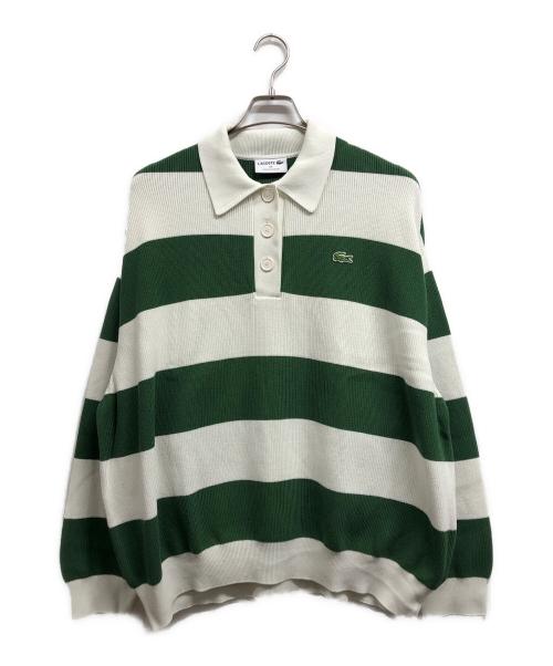 LACOSTE（ラコステ）LACOSTE (ラコステ) ニットポロシャツ グリーン×アイボリー サイズ:44の古着・服飾アイテム