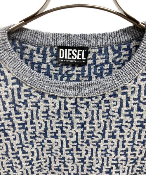 DIESEL（ディーゼル）DIESEL (ディーゼル) ロゴジャガードセーター/DIESELニット グレー サイズ:Lの古着・服飾アイテム