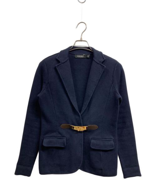 LAUREN RALPH LAUREN（ローレンラルフローレン）LAUREN RALPH LAUREN (ローレンラルフローレン) バックル-トリム コットンブレンド ニットブレザー ネイビー サイズ:Ｓの古着・服飾アイテム