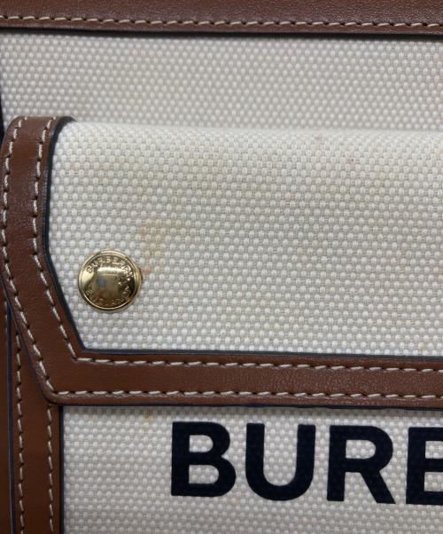 BURBERRY（バーバリー）BURBERRY (バーバリー) バーバリー ミニ ポケット バッグ ナチュラル モルトブラウン 2WAY トート アイボリー×ブラウンの古着・服飾アイテム