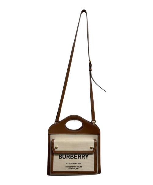BURBERRY（バーバリー）BURBERRY (バーバリー) バーバリー ミニ ポケット バッグ ナチュラル モルトブラウン 2WAY トート アイボリー×ブラウンの古着・服飾アイテム