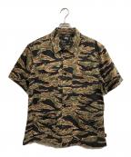 stussyステューシー）の古着「Seersucker Safari 半袖シャツ」｜ブラック×カーキ