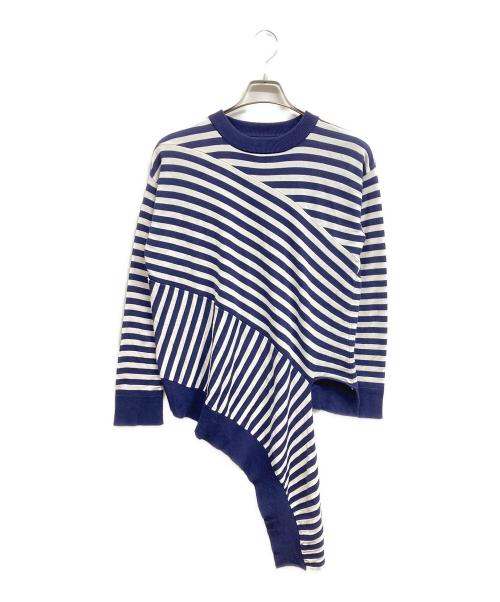 MM6 Maison Margiela（エムエムシックスメゾンマルジェラ）MM6 Maison Margiela (エムエムシックスメゾンマルジェラ) アシンメトリーストライプニット ネイビー サイズ:Sの古着・服飾アイテム