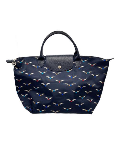 LONGCHAMP（ロンシャン）LONGCHAMP (ロンシャン) 総柄トートバッグ ネイビーの古着・服飾アイテム