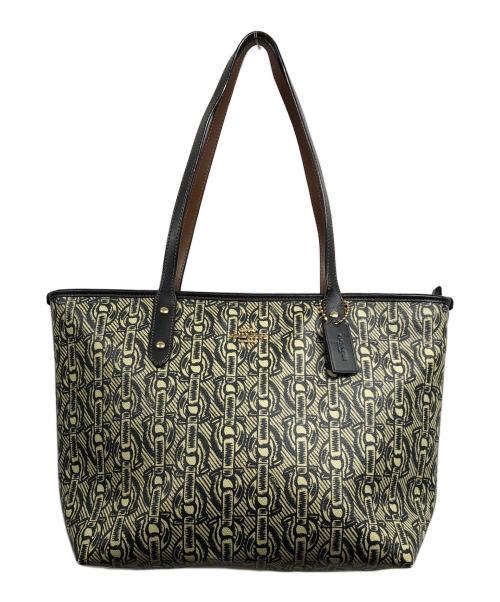 COACH（コーチ）COACH (コーチ) チェーン柄トートバッグ ブラック×ベージュの古着・服飾アイテム
