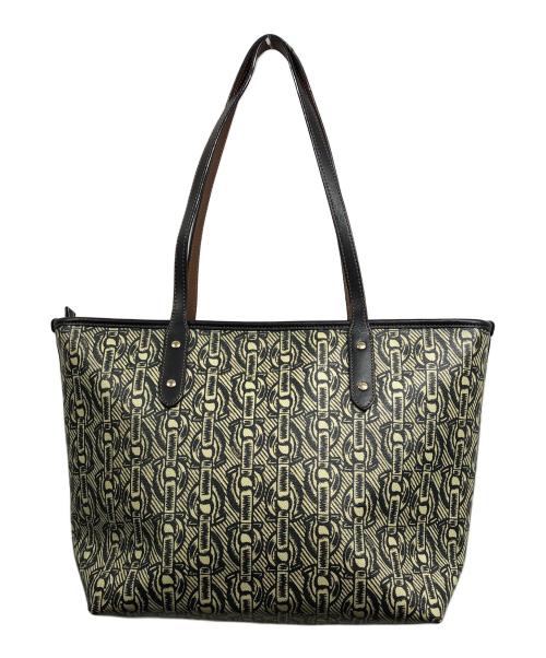 COACH（コーチ）COACH (コーチ) チェーン柄トートバッグ ブラック×ベージュの古着・服飾アイテム