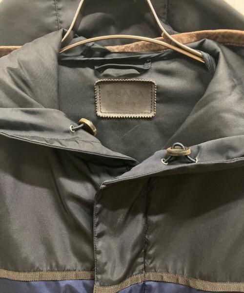 PRADA（プラダ）PRADA (プラダ) バイカラーレザー切替ジャケット ネイビー サイズ:44の古着・服飾アイテム