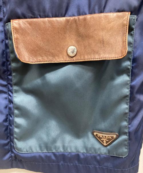PRADA（プラダ）PRADA (プラダ) バイカラーレザー切替ジャケット ネイビー サイズ:44の古着・服飾アイテム