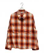 maison kitsuneメゾンキツネ）の古着「オンブレチェックハーフジップシャツ」｜オレンジ