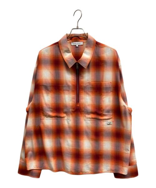 maison kitsune（メゾンキツネ）maison kitsune (メゾンキツネ) オンブレチェックハーフジップシャツ オレンジ サイズ:Lの古着・服飾アイテム