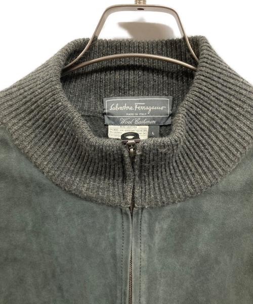 Salvatore Ferragamo（サルヴァトーレ フェラガモ）Salvatore Ferragamo (サルヴァトーレ フェラガモ) レザー切替カシミヤ混ドライバーズニット グレー サイズ:Lの古着・服飾アイテム
