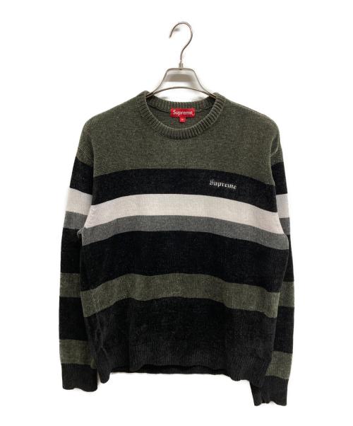 SUPREME（シュプリーム）Supreme (シュプリーム) Chenille sweater グリーン×ブラック サイズ:Mの古着・服飾アイテム