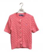 POLO RALPH LAURENポロ・ラルフローレン）の古着「半袖ケーブルニットカーディガン」｜ピンク