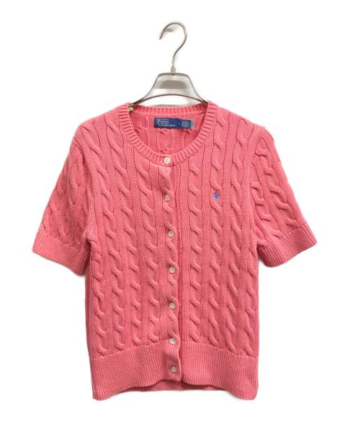 POLO RALPH LAUREN（ポロ・ラルフローレン）POLO RALPH LAUREN (ポロ・ラルフローレン) 半袖ケーブルニットカーディガン ピンク サイズ:Mの古着・服飾アイテム
