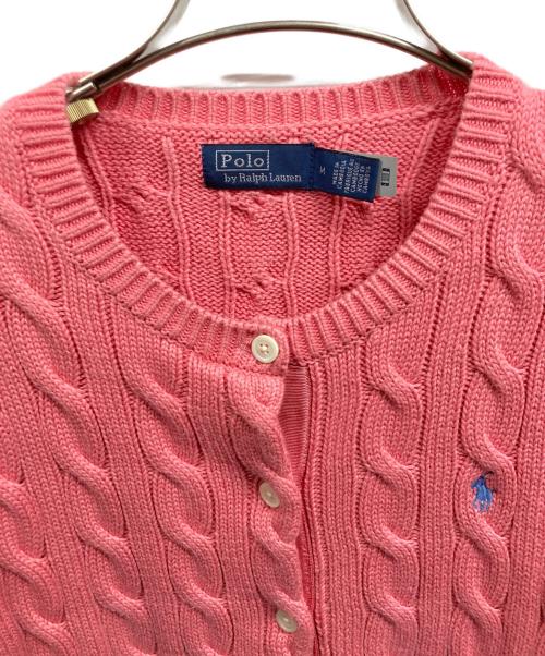 POLO RALPH LAUREN（ポロ・ラルフローレン）POLO RALPH LAUREN (ポロ・ラルフローレン) 半袖ケーブルニットカーディガン ピンク サイズ:Mの古着・服飾アイテム