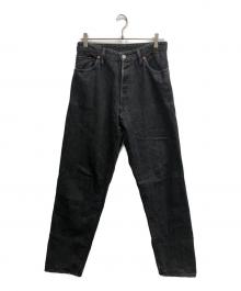 THE FLAT HEAD（ザ・フラットヘッド）の古着「ワイドテーパード 加工ブラックデニムパンツ」｜ブラック