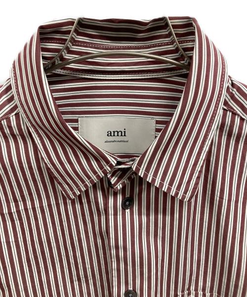 ami（アミ）ami (アミ) ロゴ ストライプ アミ・ド・クール シャツ レッド サイズ:Sの古着・服飾アイテム