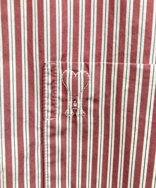 ami（アミ）ami (アミ) ロゴ ストライプ アミ・ド・クール シャツ レッド サイズ:Sの古着・服飾アイテム