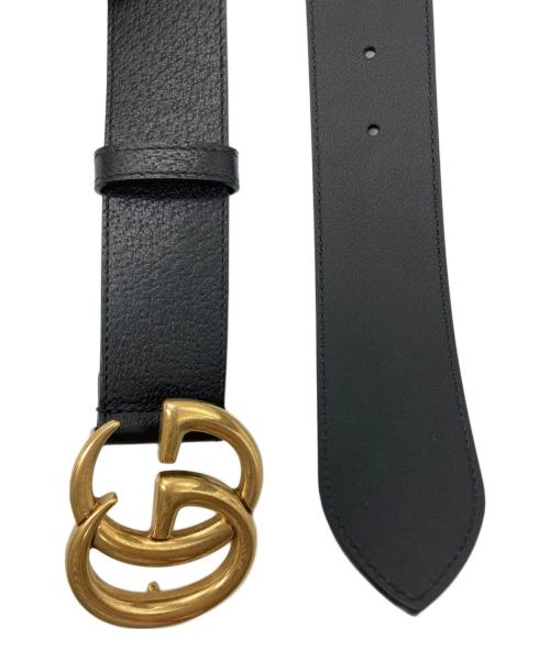 GUCCI（グッチ）GUCCI (グッチ) カーフスキンレザー マーモント ダブルGバックル ベルト ブラックの古着・服飾アイテム
