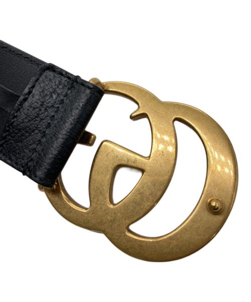 GUCCI（グッチ）GUCCI (グッチ) カーフスキンレザー マーモント ダブルGバックル ベルト ブラックの古着・服飾アイテム
