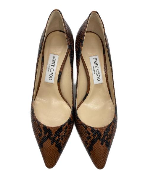 JIMMY CHOO（ジミーチュウ）JIMMY CHOO (ジミーチュウ) パイソン柄パンプス ブラウン サイズ: 37.5の古着・服飾アイテム