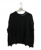 MAISON SPECIALメゾンスペシャル）の古着「Embroidery Damage Prime-Over Crew Neck Knit」｜ブラック