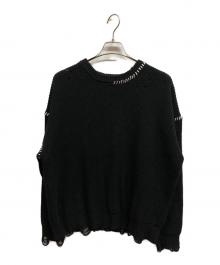MAISON SPECIAL（メゾンスペシャル）の古着「Embroidery Damage Prime-Over Crew Neck Knit」｜ブラック