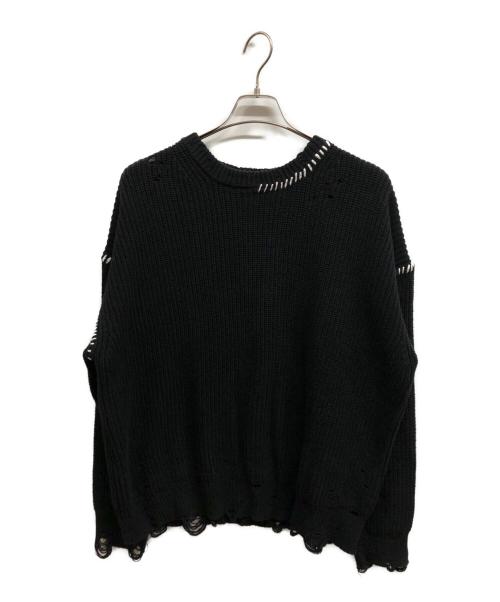 MAISON SPECIAL（メゾンスペシャル）MAISON SPECIAL (メゾンスペシャル) Embroidery Damage Prime-Over Crew Neck Knit ブラック サイズ:Mの古着・服飾アイテム