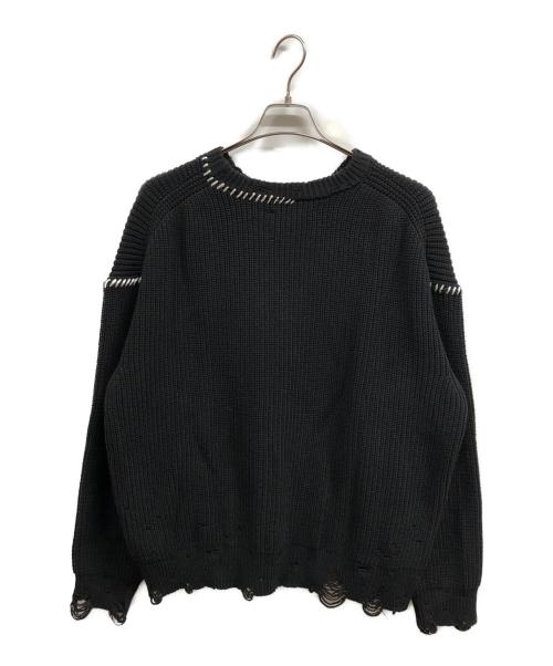 MAISON SPECIAL（メゾンスペシャル）MAISON SPECIAL (メゾンスペシャル) Embroidery Damage Prime-Over Crew Neck Knit ブラック サイズ:Mの古着・服飾アイテム