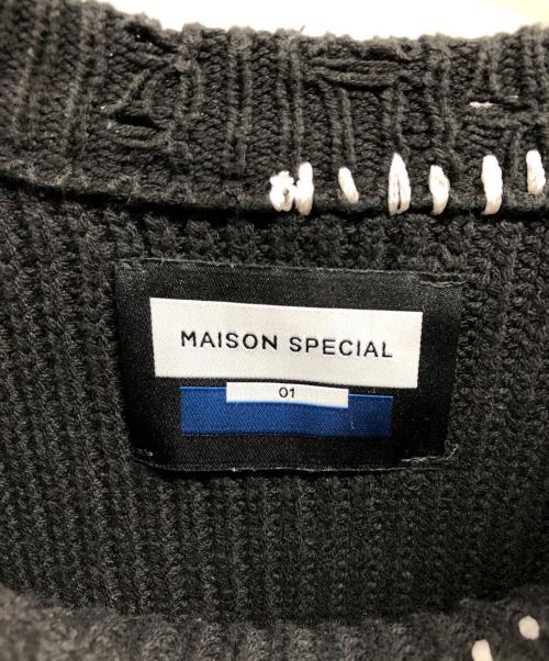 MAISON SPECIAL（メゾンスペシャル）MAISON SPECIAL (メゾンスペシャル) Embroidery Damage Prime-Over Crew Neck Knit ブラック サイズ:Mの古着・服飾アイテム