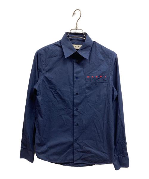 MARNI（マルニ）MARNI (マルニ) ロゴプリントシャツ ネイビー サイズ:46の古着・服飾アイテム