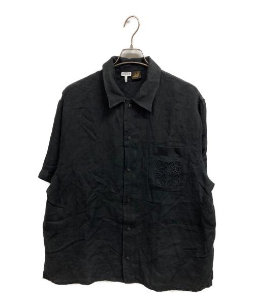 LOEWE（ロエベ）LOEWE (ロエベ) アナグラムポケットリネン半袖シャツ ブラック サイズ:39の古着・服飾アイテム